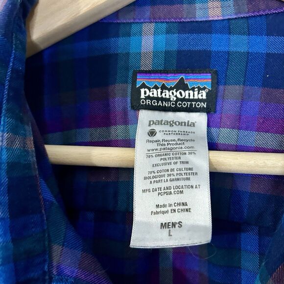 Patagonia Shirt Men's L Blue and Purple Plaid in Light Twill, 100% Cotton - Picture 4 of 5